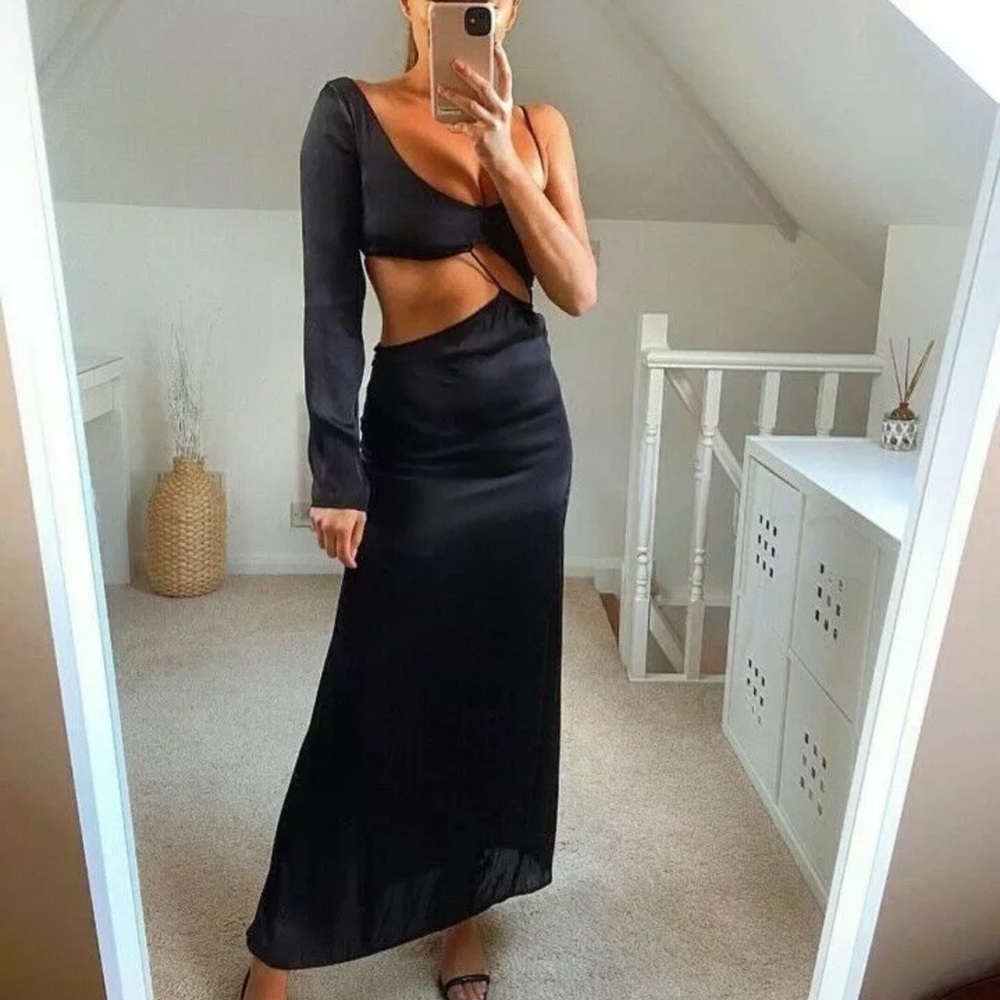 ZARA WOMAN NWT SS21 Sz L BLACK CUT OUT MIDI DRESS 6929/284 SOLD OUT!! - Picture 6 of 9